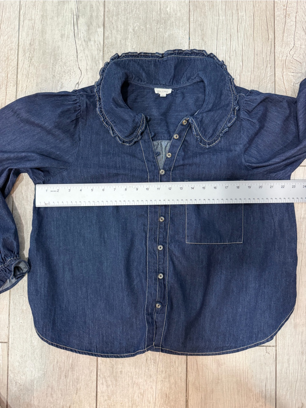 Anthropologie Pilcro Keira Denim Peter Pan Collar Blouse Size XL EUC - Picture 7 of 8